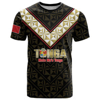 Mate Maa Tonga Rugby Custom T Shirt 2026 Tongan Ngatu Pattern Black LT14 Black - Polynesian Pride