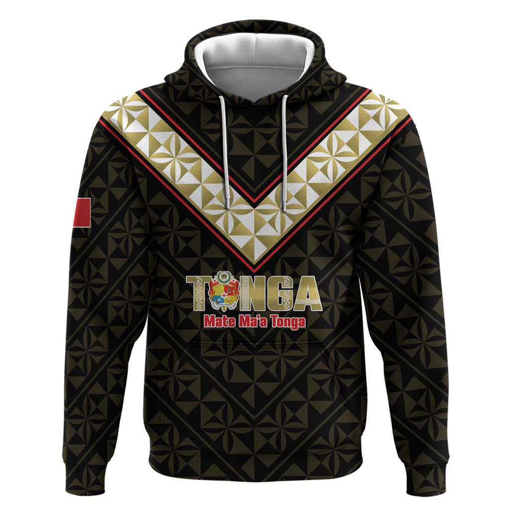 Mate Maa Tonga Rugby Custom Zip Hoodie 2026 Tongan Ngatu Pattern Black LT14 Pullover Hoodie Black - Polynesian Pride