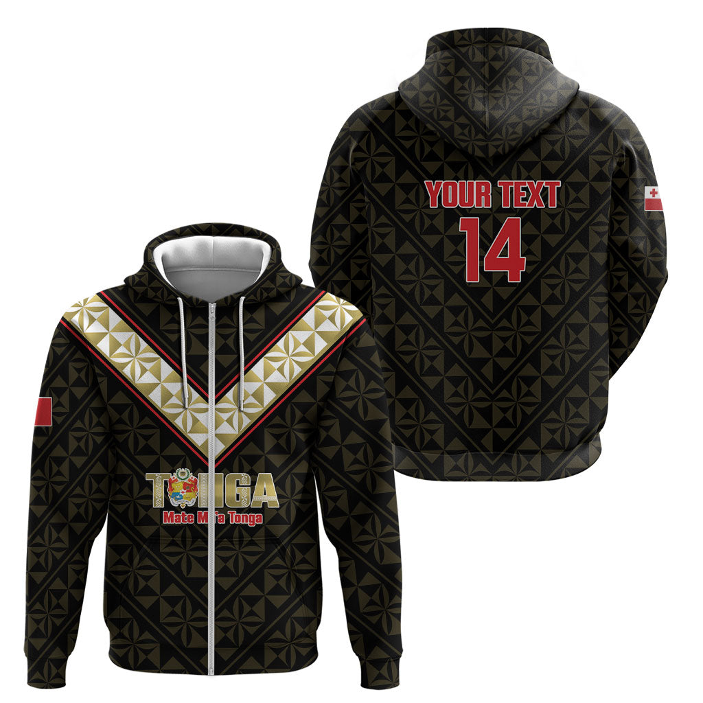 Mate Maa Tonga Rugby Custom Zip Hoodie 2026 Tongan Ngatu Pattern Black LT14 - Polynesian Pride