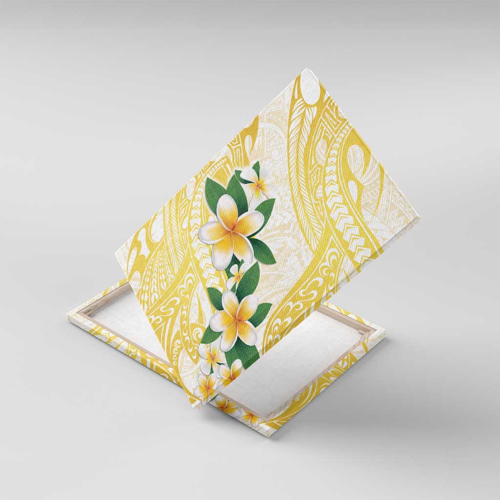 Gold And White Polynesia Plumeria Canvas Wall Art Curves Tropical Vibes LT14 With Frame Gold - Polynesian Pride