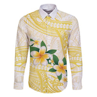 Gold And White Polynesia Plumeria Family Matching Off The Shoulder Long Sleeve Dress and Hawaiian Shirt Curves Tropical Vibes LT14 Dad's Shirt - Long Sleeve Gold - Polynesian Pride