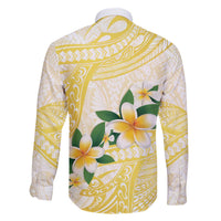 Gold And White Polynesia Plumeria Family Matching Off The Shoulder Long Sleeve Dress and Hawaiian Shirt Curves Tropical Vibes LT14 - Polynesian Pride