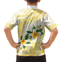 Gold And White Polynesia Plumeria Family Matching Off Shoulder Short Dress and Hawaiian Shirt Curves Tropical Vibes LT14 - Polynesian Pride