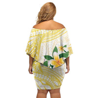 Gold And White Polynesia Plumeria Family Matching Off Shoulder Short Dress and Hawaiian Shirt Curves Tropical Vibes LT14 - Polynesian Pride