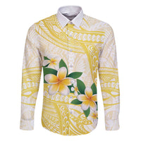 Gold And White Polynesia Plumeria Family Matching Short Sleeve Bodycon Dress and Hawaiian Shirt Curves Tropical Vibes LT14 Dad's Shirt - Long Sleeve Gold - Polynesian Pride