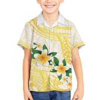 Gold And White Polynesia Plumeria Family Matching Short Sleeve Bodycon Dress and Hawaiian Shirt Curves Tropical Vibes LT14 Son's Shirt Gold - Polynesian Pride
