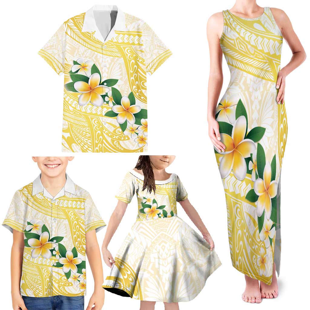 Gold And White Polynesia Plumeria Family Matching Tank Maxi Dress and Hawaiian Shirt Curves Tropical Vibes LT14 - Polynesian Pride