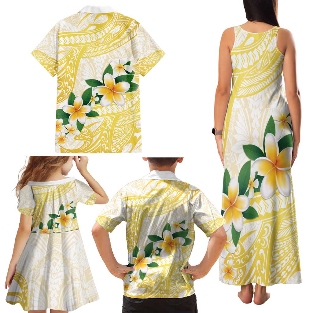 Gold And White Polynesia Plumeria Family Matching Tank Maxi Dress and Hawaiian Shirt Curves Tropical Vibes LT14 - Polynesian Pride