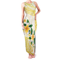 Gold And White Polynesia Plumeria Family Matching Tank Maxi Dress and Hawaiian Shirt Curves Tropical Vibes LT14 Mom's Dress Gold - Polynesian Pride