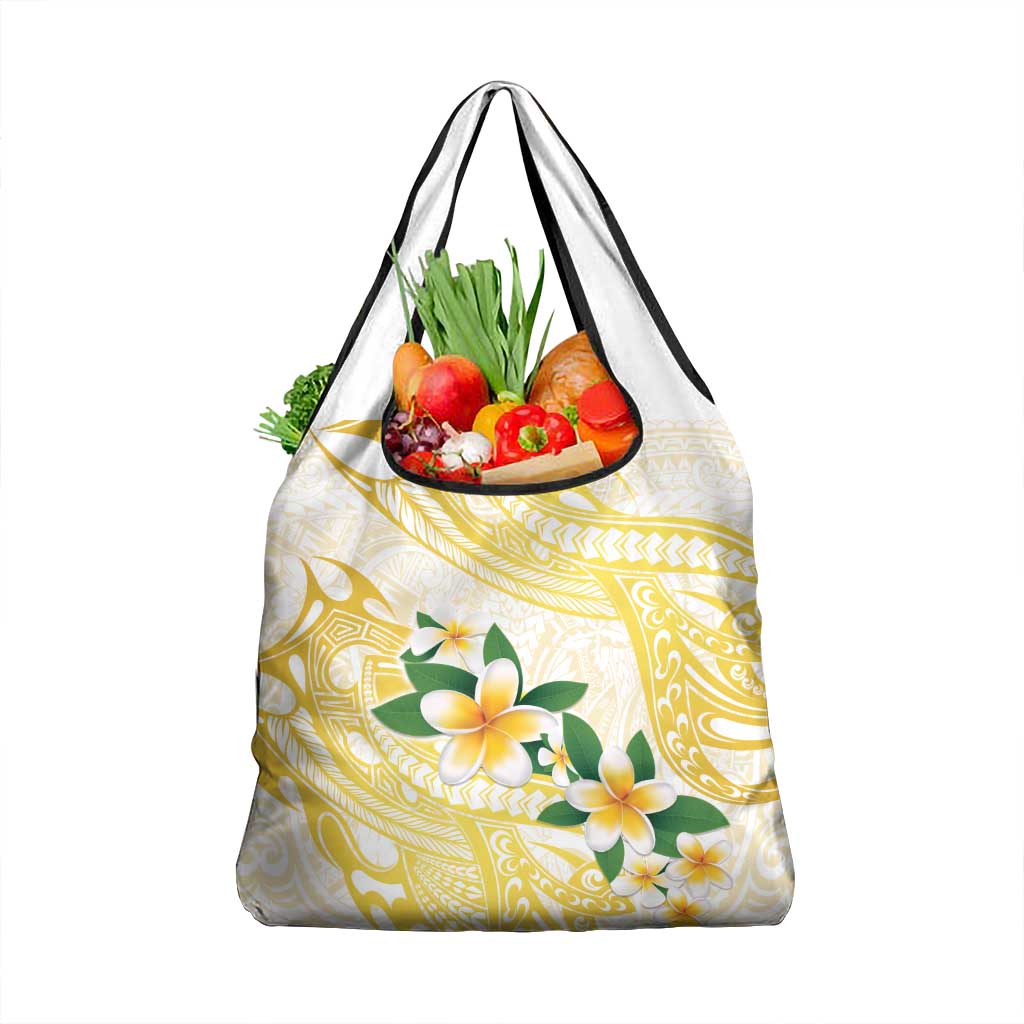 Gold And White Polynesia Plumeria Grocery Bag Curves Tropical Vibes LT14 1-pack One Size Gold - Polynesian Pride