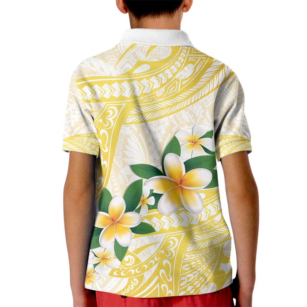 Gold And White Polynesia Plumeria Kid Polo Shirt Curves Tropical Vibes LT14 - Polynesian Pride