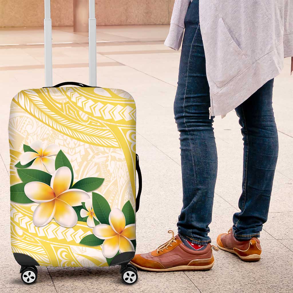 Gold And White Polynesia Plumeria Luggage Cover Curves Tropical Vibes LT14 Gold - Polynesian Pride