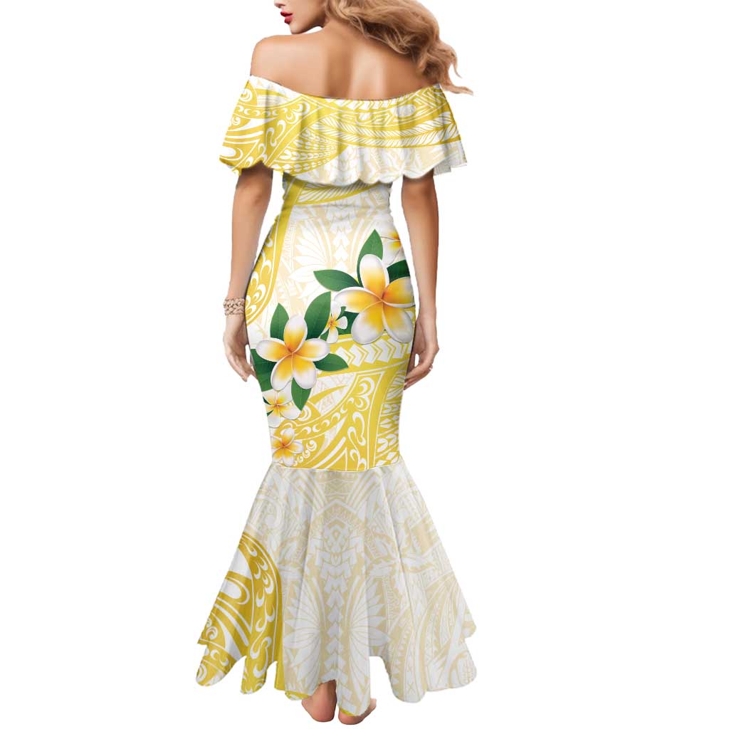 Gold And White Polynesia Plumeria Mermaid Dress Curves Tropical Vibes LT14 - Polynesian Pride