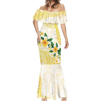 Gold And White Polynesia Plumeria Mermaid Dress Curves Tropical Vibes LT14 - Polynesian Pride