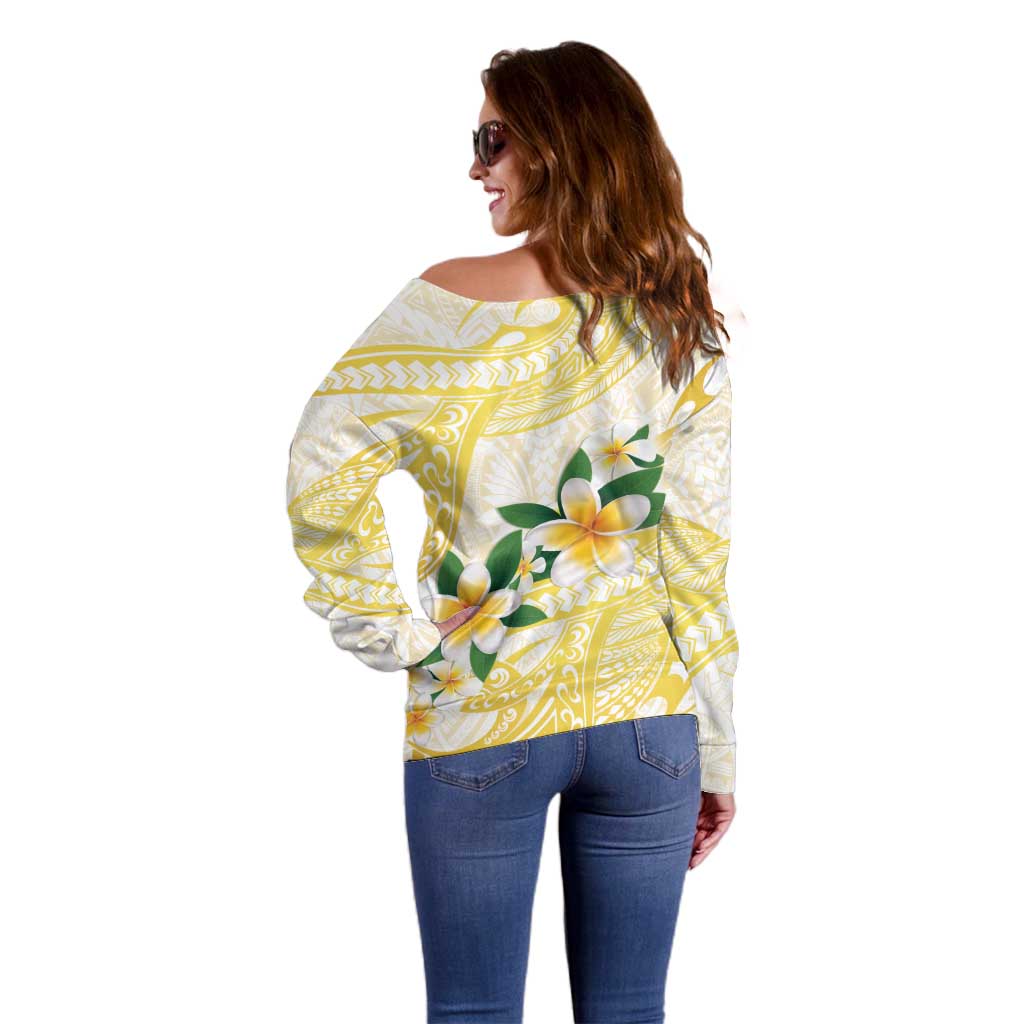 Gold And White Polynesia Plumeria Off Shoulder Sweater Curves Tropical Vibes LT14 - Polynesian Pride