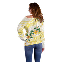 Gold And White Polynesia Plumeria Off Shoulder Sweater Curves Tropical Vibes LT14 - Polynesian Pride
