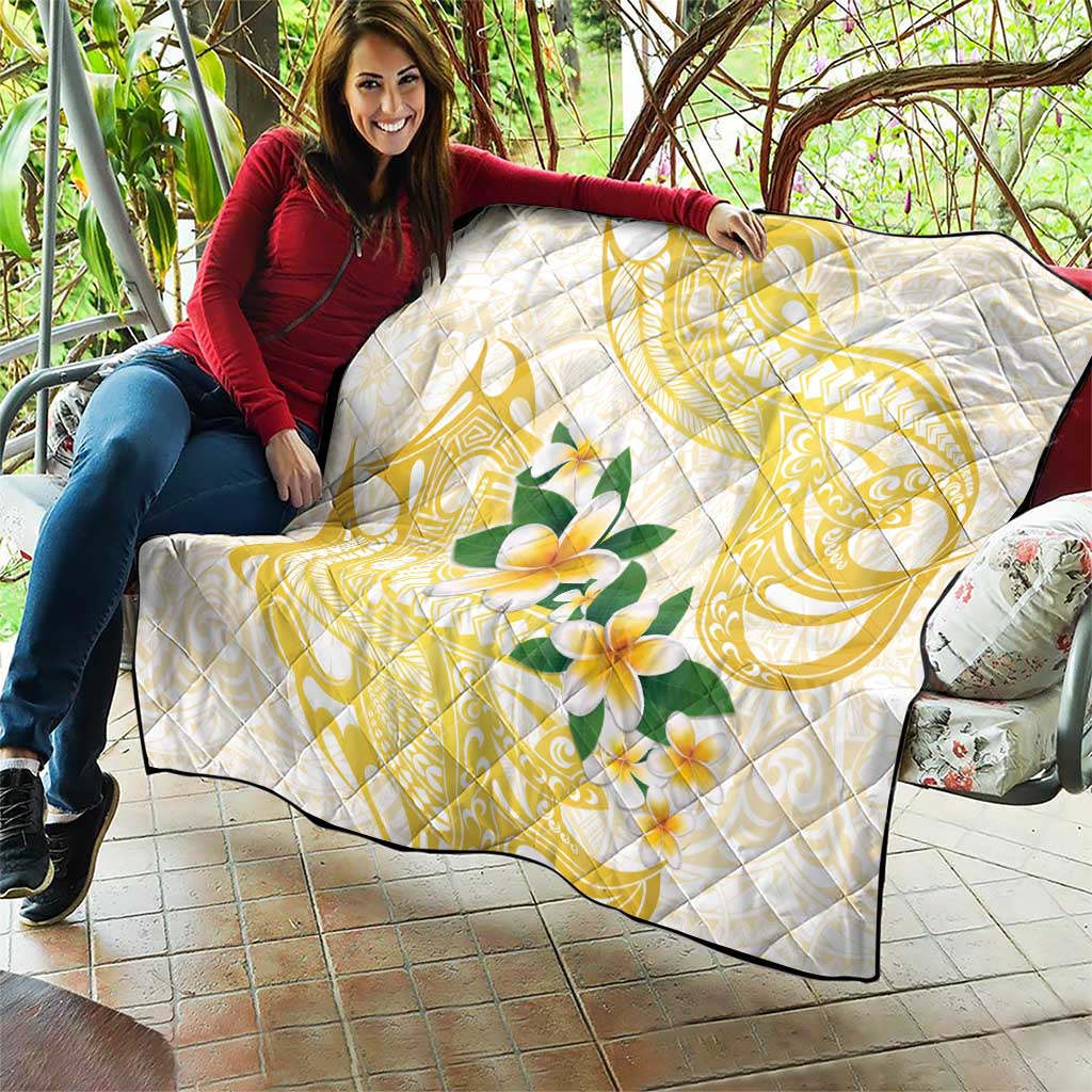 Gold And White Polynesia Plumeria Quilt Curves Tropical Vibes LT14 - Polynesian Pride