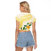 Gold And White Polynesia Plumeria Raglan Cropped T Shirt Curves Tropical Vibes