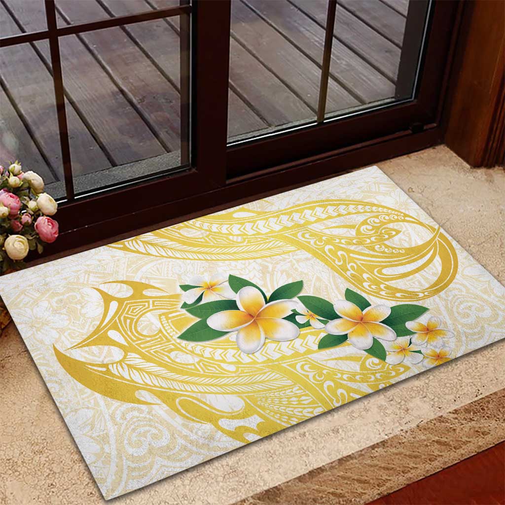 Gold And White Polynesia Plumeria Rubber Doormat Curves Tropical Vibes LT14 - Polynesian Pride