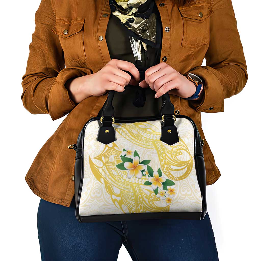 Gold And White Polynesia Plumeria Shoulder Handbag Curves Tropical Vibes LT14 - Polynesian Pride