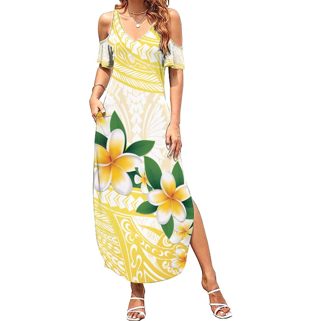 Gold And White Polynesia Plumeria Summer Maxi Dress Curves Tropical Vibes LT14 Women Gold - Polynesian Pride