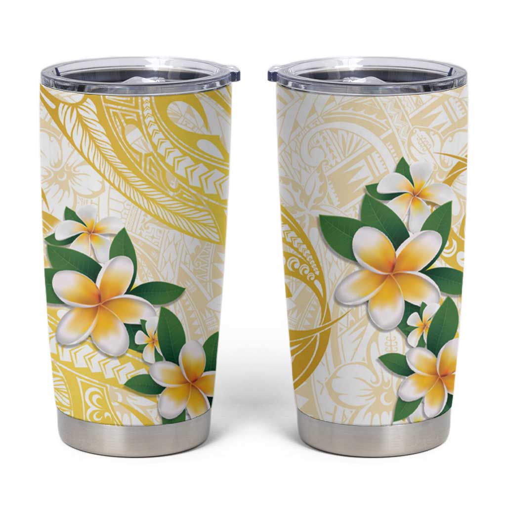 Gold And White Polynesia Plumeria Tumbler Cup Curves Tropical Vibes LT14 Gold - Polynesian Pride