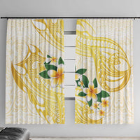 Gold And White Polynesia Plumeria Window Curtain Curves Tropical Vibes LT14 With Hooks Gold - Polynesian Pride