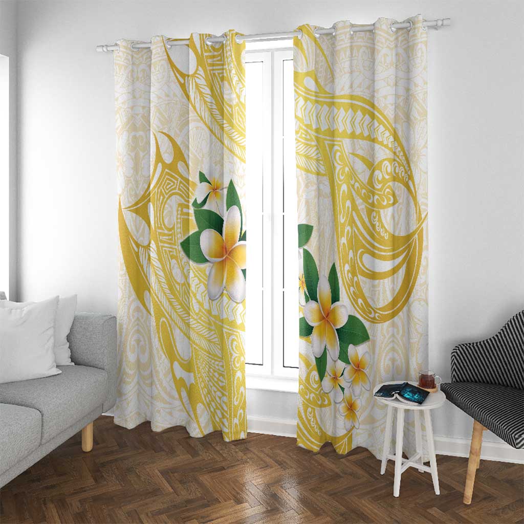 Gold And White Polynesia Plumeria Window Curtain Curves Tropical Vibes LT14 With Grommets Gold - Polynesian Pride