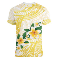 Gold And White Polynesia Plumeria Women V-Neck T-Shirt Curves Tropical Vibes