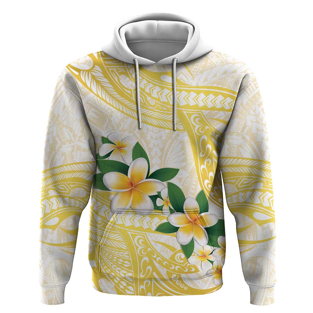Gold And White Polynesia Plumeria Zip Hoodie Curves Tropical Vibes LT14 Pullover Hoodie Gold - Polynesian Pride