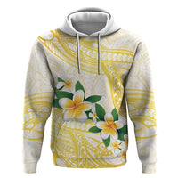 Gold And White Polynesia Plumeria Zip Hoodie Curves Tropical Vibes LT14 Pullover Hoodie Gold - Polynesian Pride