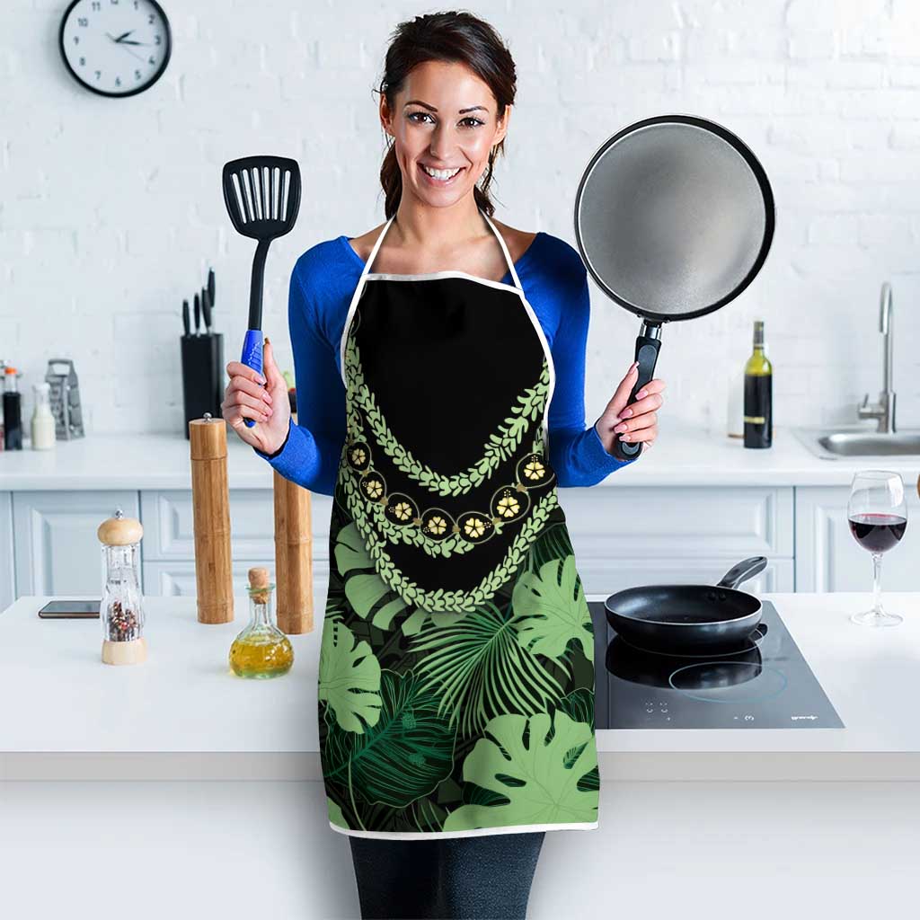 Green Hawaii Kukui Nut Lei Apron Hawaiian Pattern Monstera Tropical Vibes - Polynesian Pride