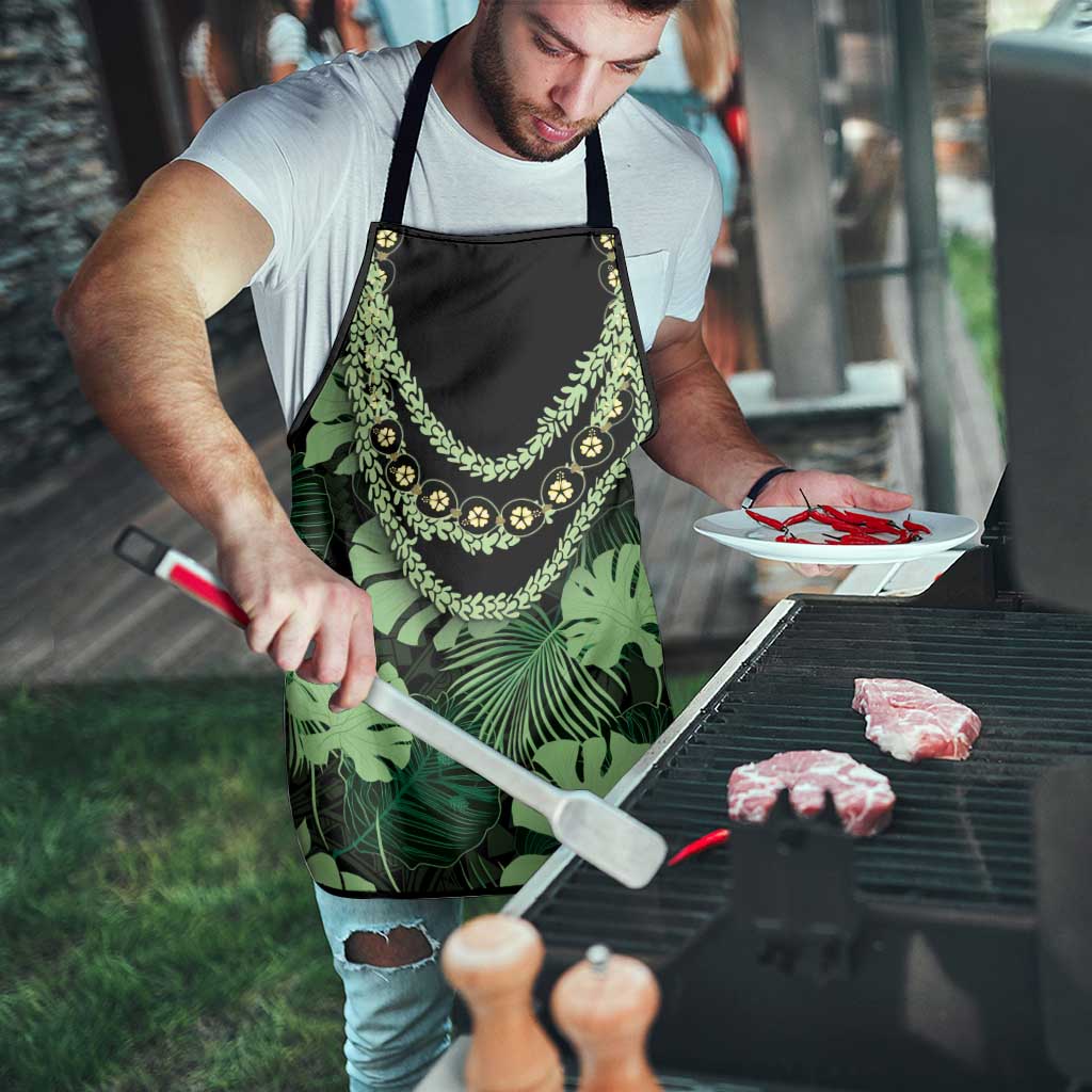 Green Hawaii Kukui Nut Lei Apron Hawaiian Pattern Monstera Tropical Vibes - Polynesian Pride