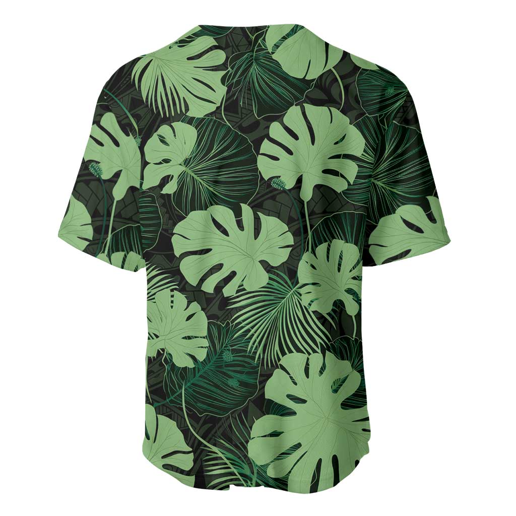 Green Hawaii Kukui Nut Lei Baseball Jersey Hawaiian Pattern Monstera Tropical Vibes - Polynesian Pride