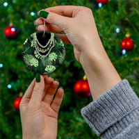 Green Hawaii Kukui Nut Lei Ceramic Ornament Hawaiian Pattern Monstera Tropical Vibes - Polynesian Pride