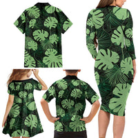 Green Hawaii Kukui Nut Lei Family Matching Long Sleeve Bodycon Dress and Hawaiian Shirt Hawaiian Pattern Monstera Tropical Vibes LT14 - Polynesian Pride