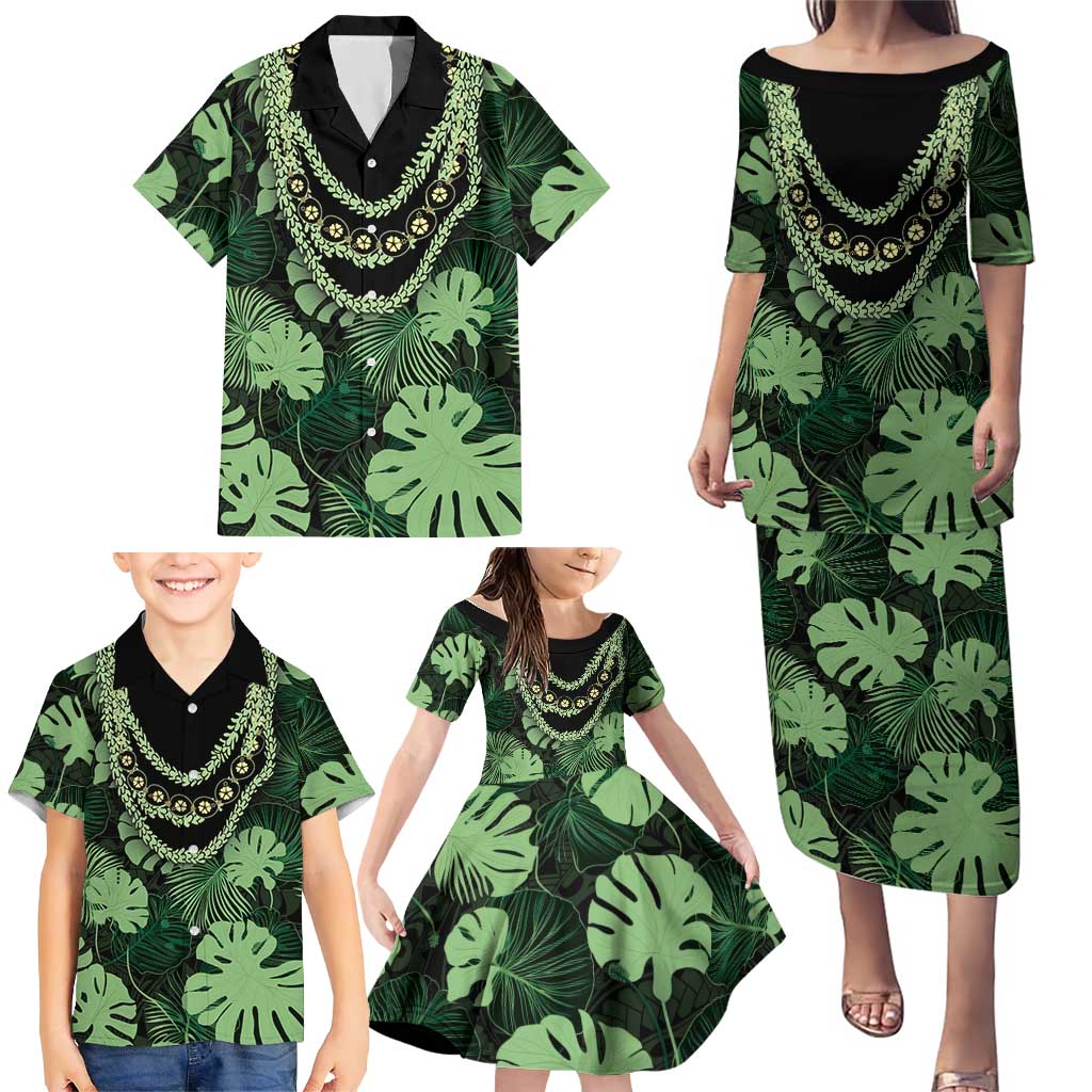 Green Hawaii Kukui Nut Lei Family Matching Puletasi and Hawaiian Shirt Hawaiian Pattern Monstera Tropical Vibes - Polynesian Pride