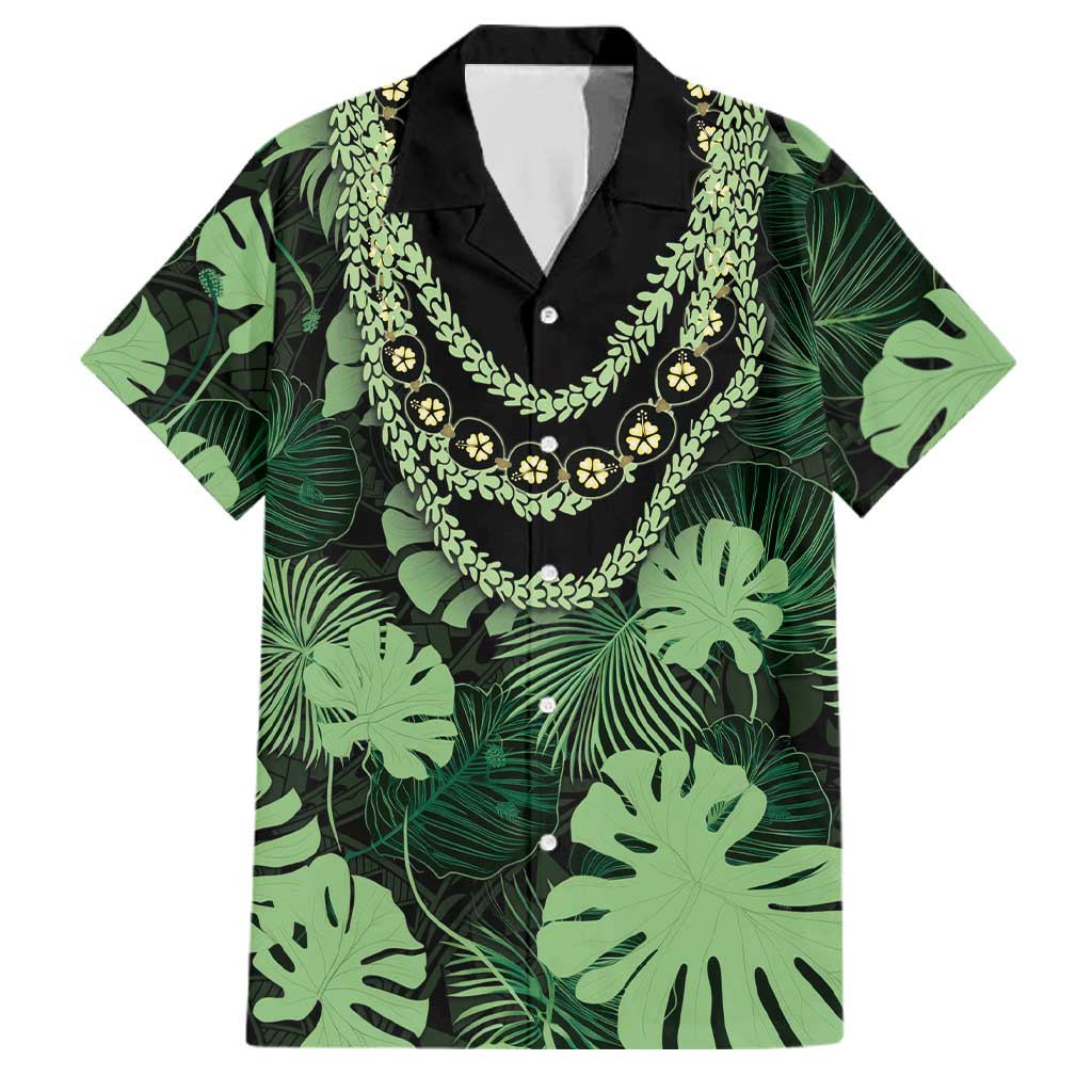Green Hawaii Kukui Nut Lei Family Matching Summer Maxi Dress and Hawaiian Shirt Hawaiian Pattern Monstera Tropical Vibes LT14 Dad's Shirt - Short Sleeve Green - Polynesian Pride