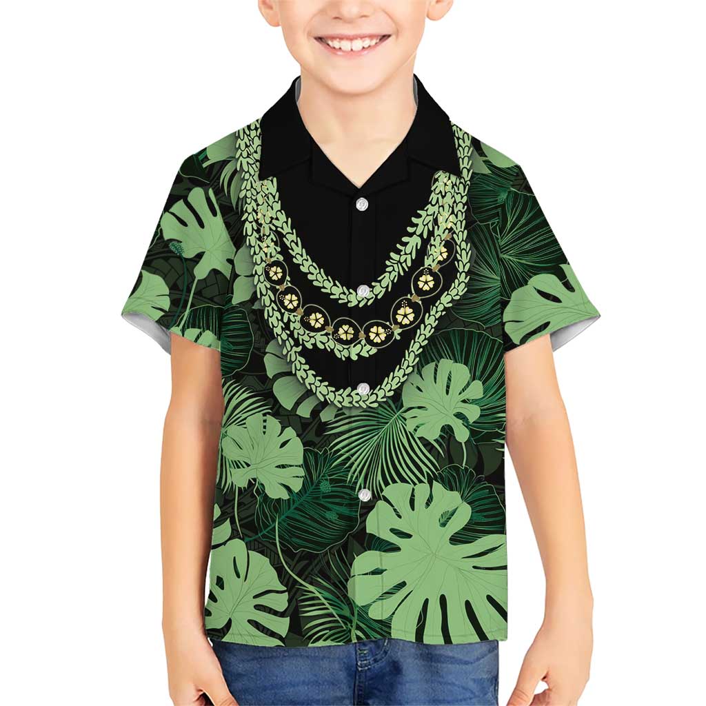 Green Hawaii Kukui Nut Lei Family Matching Tank Maxi Dress and Hawaiian Shirt Hawaiian Pattern Monstera Tropical Vibes LT14 Son's Shirt Green - Polynesian Pride