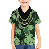 Green Hawaii Kukui Nut Lei Family Matching Tank Maxi Dress and Hawaiian Shirt Hawaiian Pattern Monstera Tropical Vibes LT14 Son's Shirt Green - Polynesian Pride