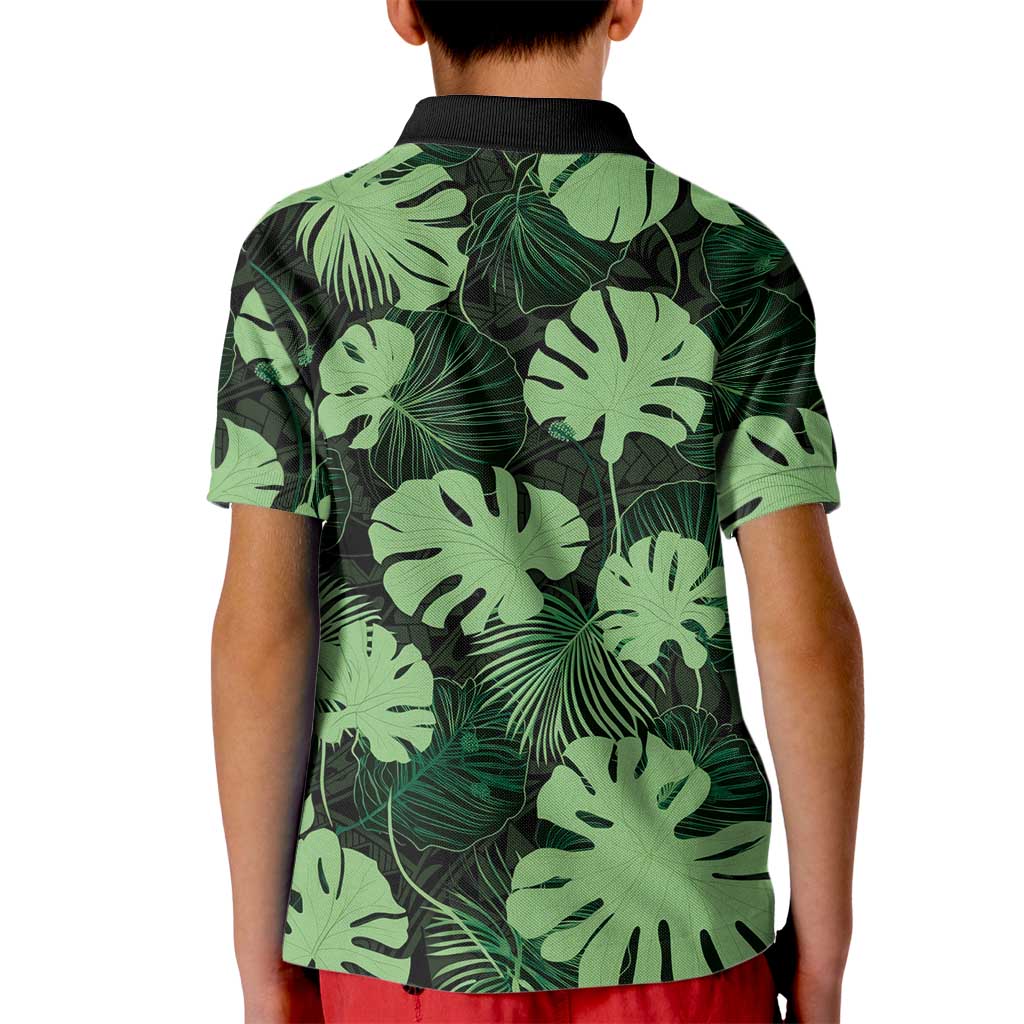 Green Hawaii Kukui Nut Lei Kid Polo Shirt Hawaiian Pattern Monstera Tropical Vibes - Polynesian Pride