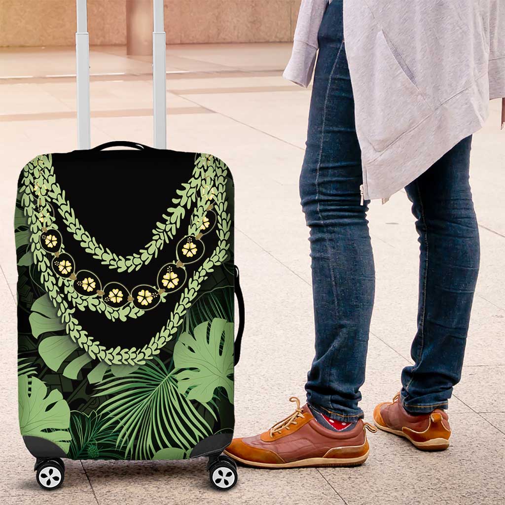Green Hawaii Kukui Nut Lei Luggage Cover Hawaiian Pattern Monstera Tropical Vibes LT14 Green - Polynesian Pride