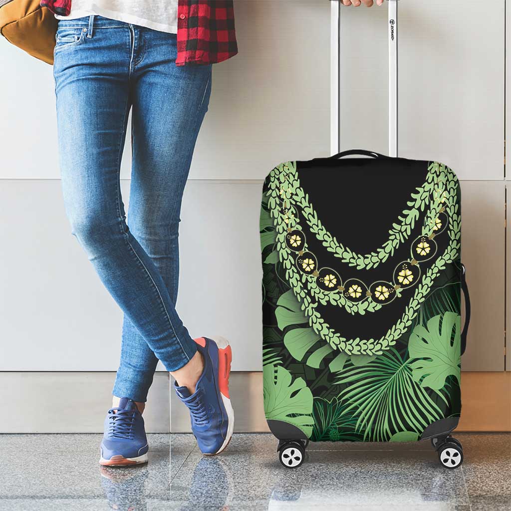 Green Hawaii Kukui Nut Lei Luggage Cover Hawaiian Pattern Monstera Tropical Vibes LT14 - Polynesian Pride