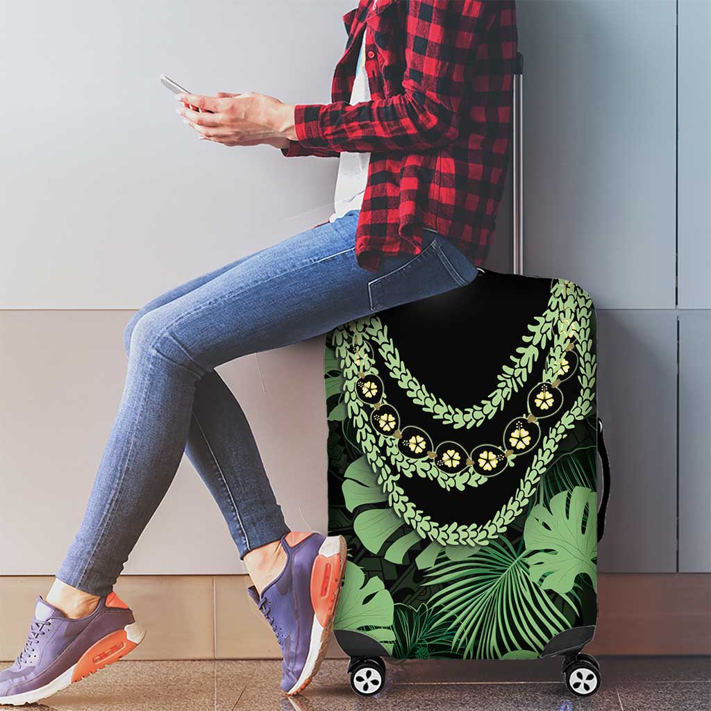 Green Hawaii Kukui Nut Lei Luggage Cover Hawaiian Pattern Monstera Tropical Vibes LT14 - Polynesian Pride