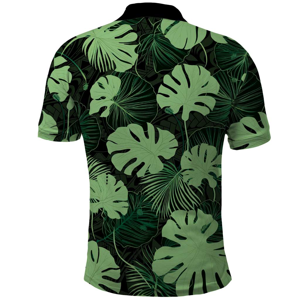Green Hawaii Kukui Nut Lei Polo Shirt Hawaiian Pattern Monstera Tropical Vibes - Polynesian Pride
