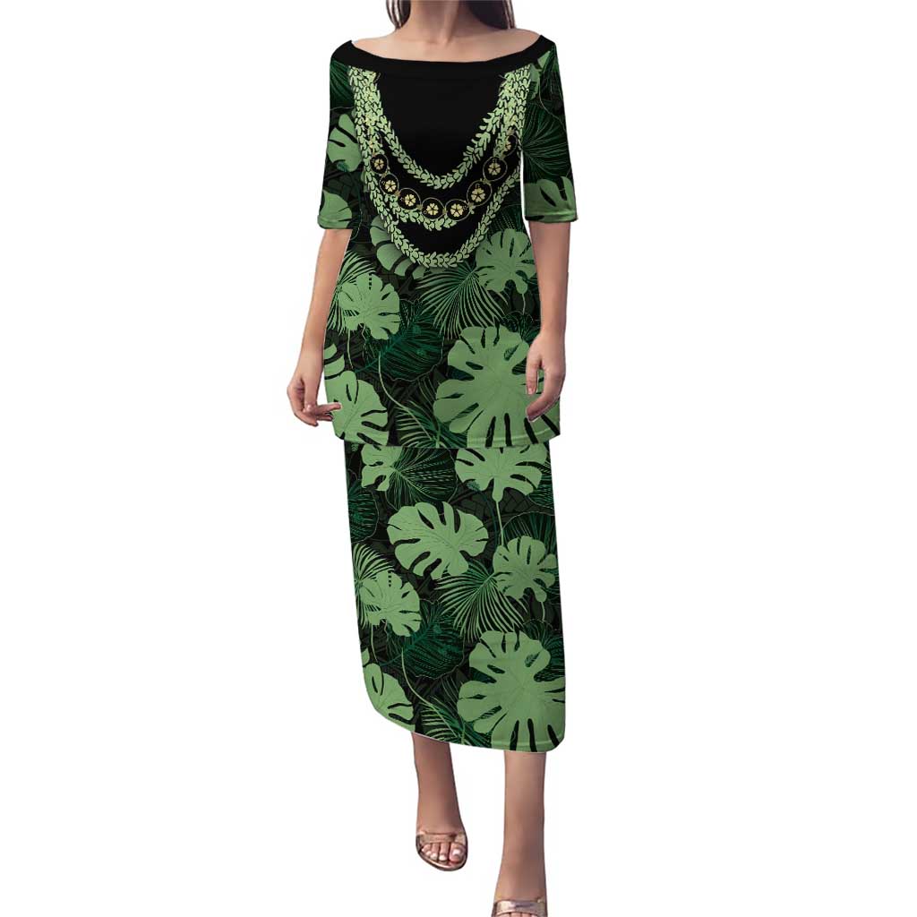 Green Hawaii Kukui Nut Lei Puletasi Hawaiian Pattern Monstera Tropical Vibes - Polynesian Pride