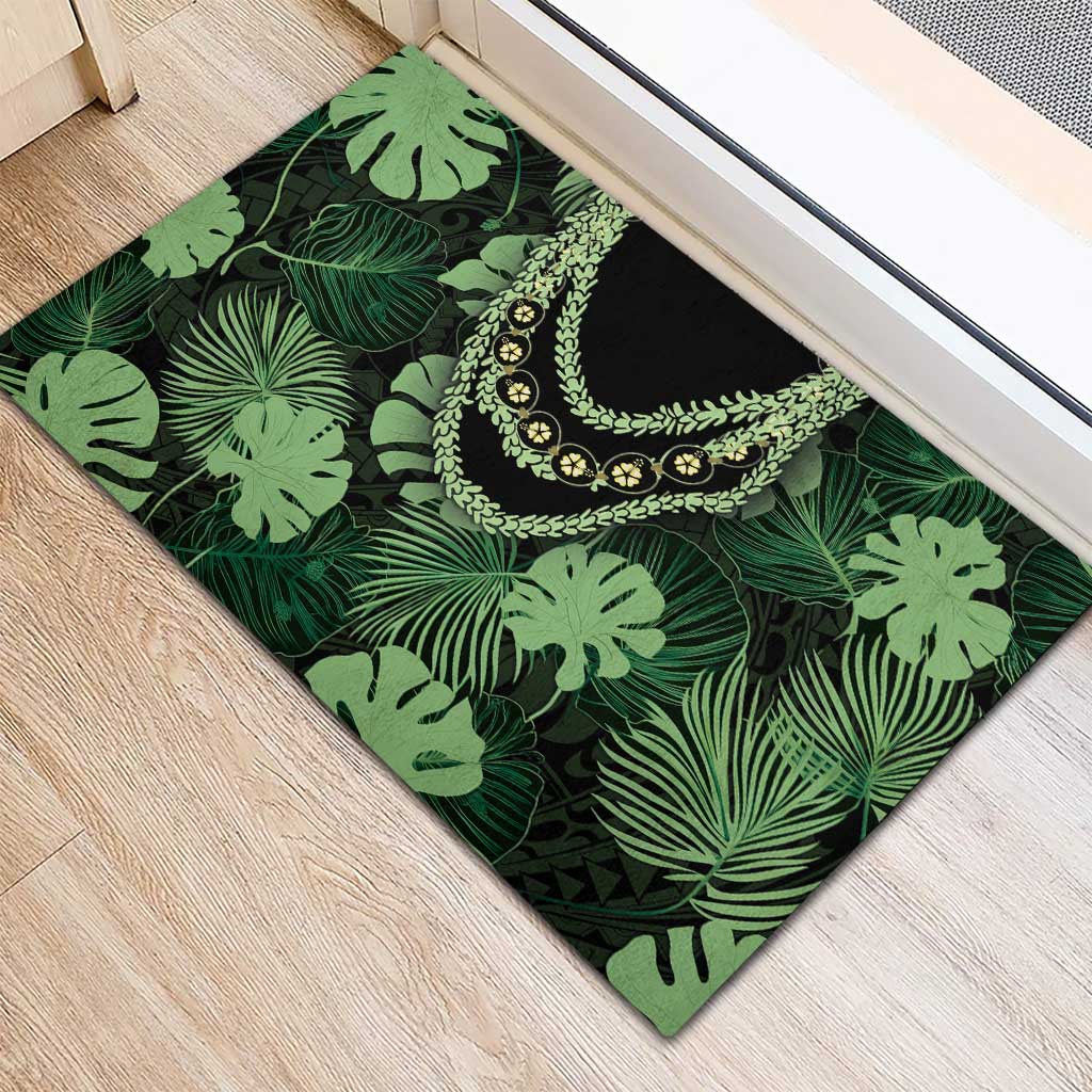 Green Hawaii Kukui Nut Lei Rubber Doormat Hawaiian Pattern Monstera Tropical Vibes - Polynesian Pride