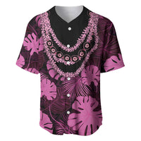 Pink Hawaii Kukui Nut Lei Baseball Jersey Hawaiian Pattern Monstera Tropical Vibes - Polynesian Pride