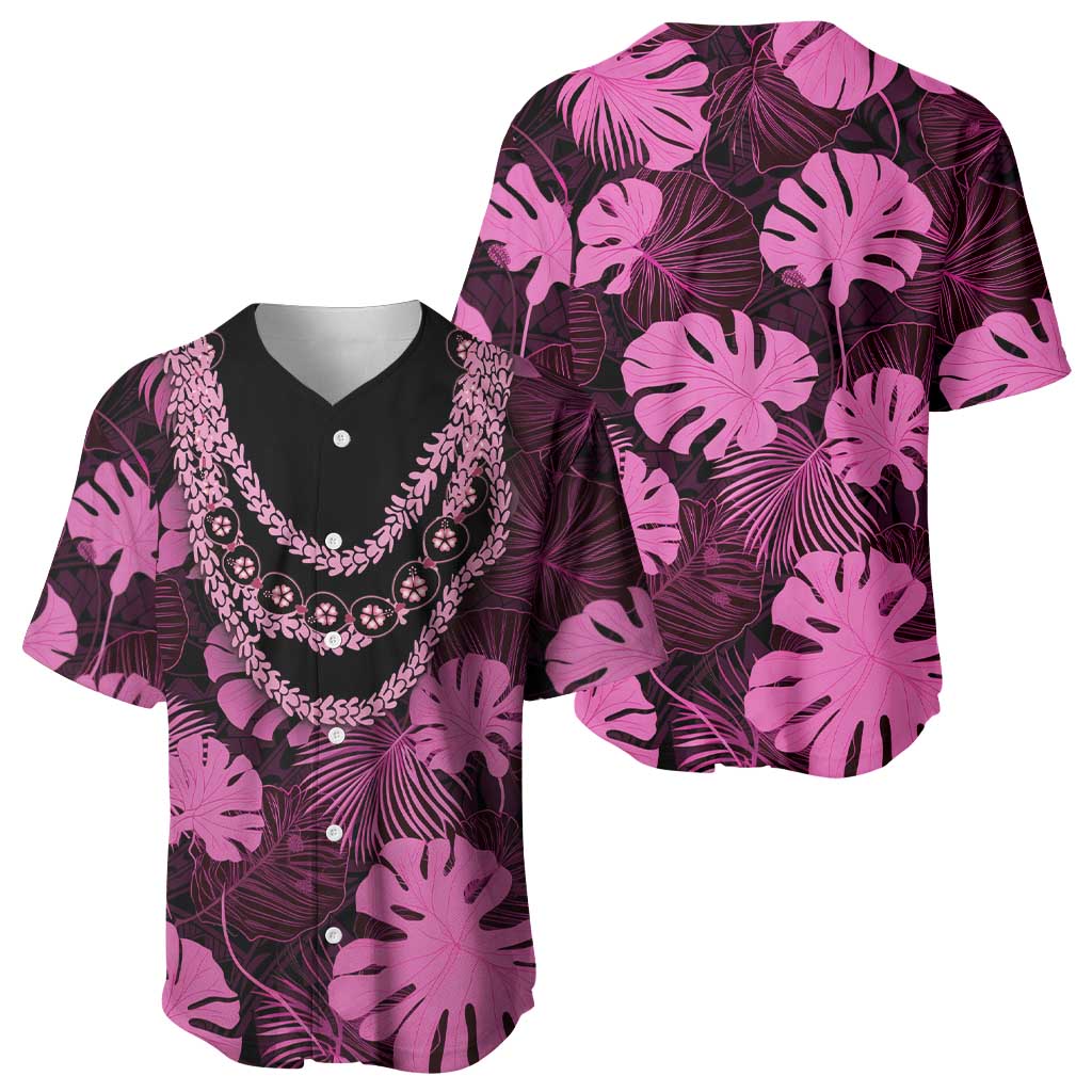 Pink Hawaii Kukui Nut Lei Baseball Jersey Hawaiian Pattern Monstera Tropical Vibes - Polynesian Pride