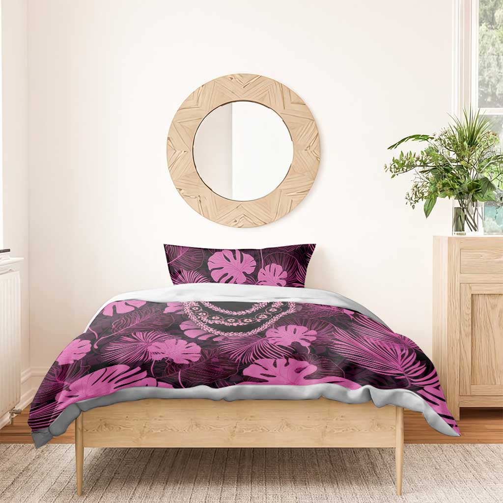 Pink Hawaii Kukui Nut Lei Bedding Set Hawaiian Pattern Monstera Tropical Vibes - Polynesian Pride